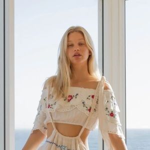 Fillyboo off-shoulder embroidered crop top